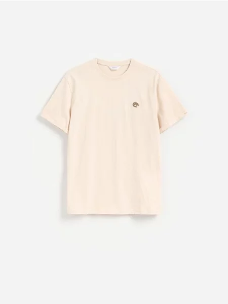 Reserved T-shirt regular z haftem beżowy