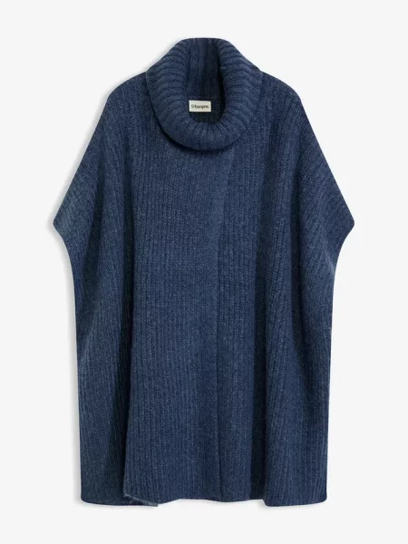 Sweter poncho z miękkiej mieszanki wełny niebieskie