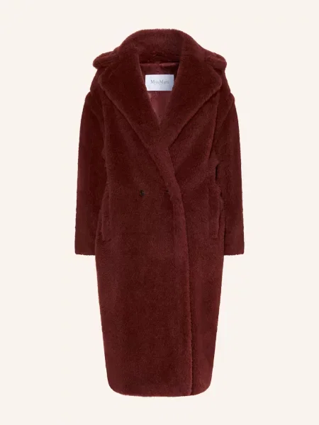 Max Mara Kabát Z Teddy Kožešiny Tedgirl S Alpakou tmavě červená