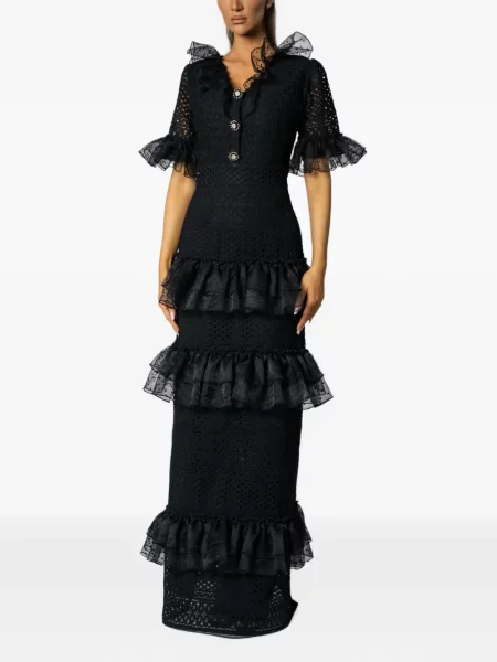 Rochie maxi Miau By Clara Rotescu cu volane negru