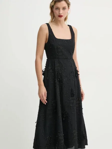 MUNTHE sukienka FRONIA midi rozkloszowana czarny