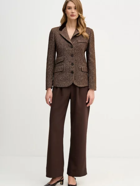 Піджак з додаванням вовни Hoss Intropia однобортний візерунок коричневий