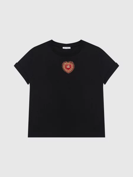 Дитяча футболка з аплікацією з намистинами Dolce&gabbana чорна