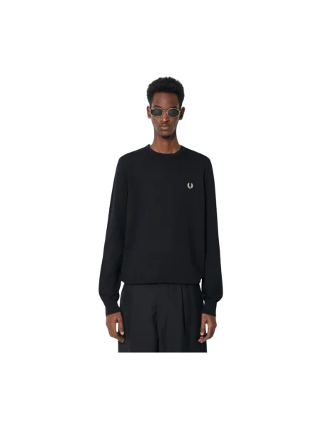 Lekka bluza Fred Perry klasyczna z dekoltem w kształcie litery U czarna