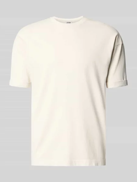 T-shirt z zakładką na rękawach i okrągłym dekoltem Drykorn biała