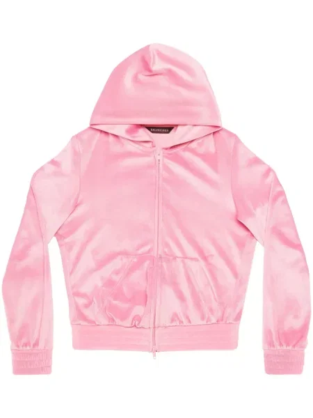 Aksamitna bluza z kapturem Balenciaga różowa