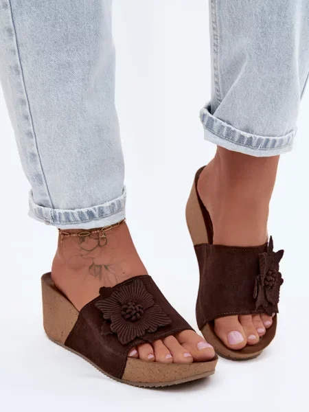 Sandale Zazoo din piele cu model floral cu platformă