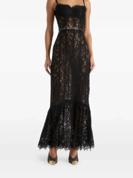 Cu centură rochie maxi Manière De Voir din dantelă negru
