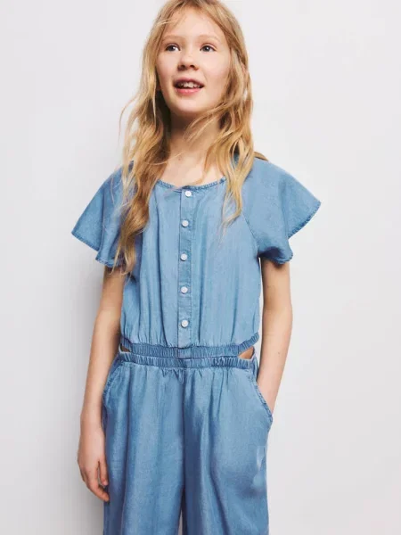 Kombinezon z lyocellu z rozcięciami średni Dzieci 8 MANGO KIDS niebieski