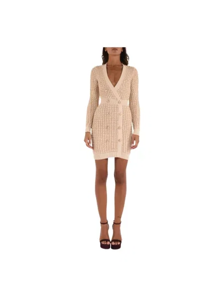 Mała mały sukienka mini Elisabetta Franchi z cekinami beżowa