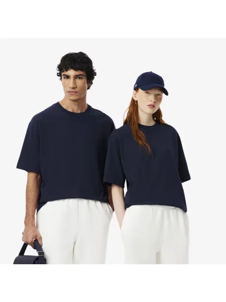 Lacoste T-Shirt Unisex Z Okrągłym Dekoltem Loose Fit granatowy