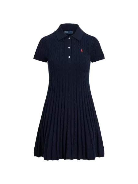 Вълнена поло тениска Polo Ralph Lauren с връзки с принт синьо