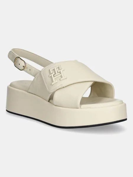 Кожени сандали Tommy Hilfiger TH LOGO HW PADDED LEATHER SANDAL с платформа бежово
