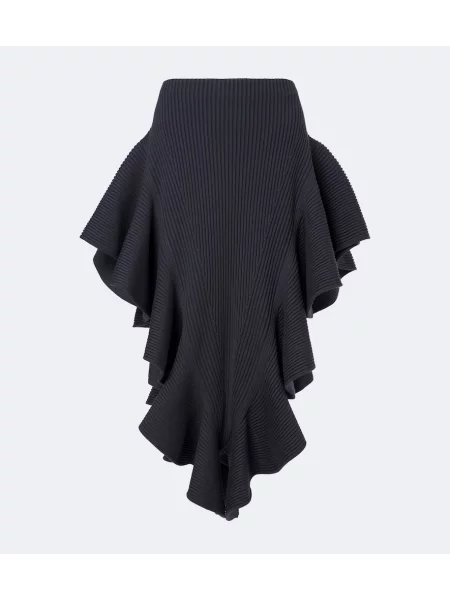 Fustă midi Alaïa de lână cu volane gri