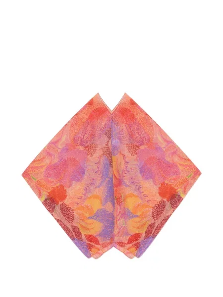 Ponczo Pleats Please Issey Miyake w kwiatki z nadrukiem różowe