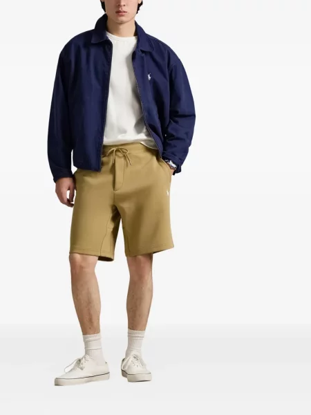 Iš natūralios odos trumpas dryžuotos polo marškinėliai Polo Ralph Lauren pilka