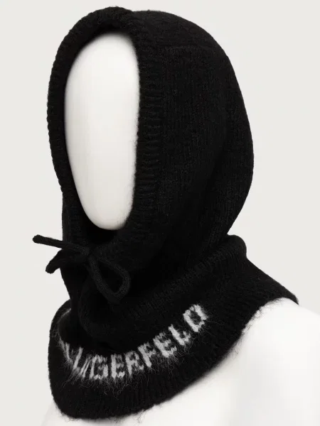 Căciulă Karl Lagerfeld de lână cu glugă negru