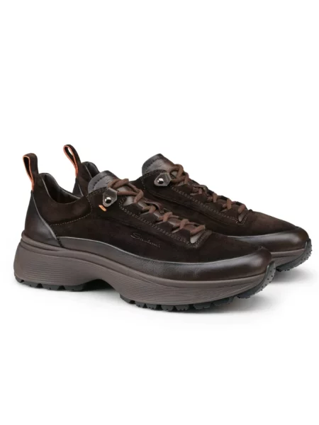 Sneakersy Santoni skórzane brązowe