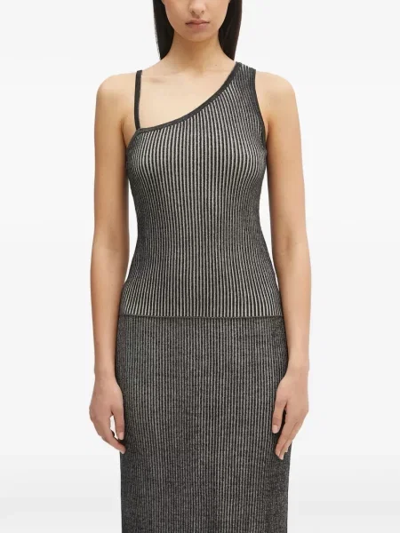 Top Samsøe Samsøe cu dungi cu un umăr gol gri