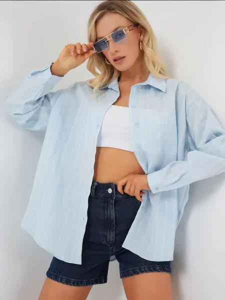 Bigdart Bluza pastelno modra bela
