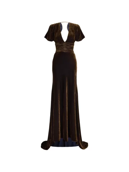 Rochie maxi Ralph Lauren Collection de catifea cu volane maro