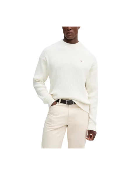 Sweter z dzianiny o kroju oversized z prążkowanymi wykończeniami Calvin Klein Jeans biały