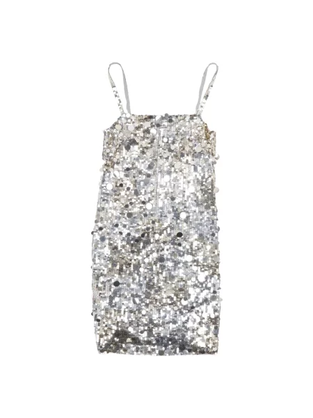 Sukienka mini Parosh z cekinami bez rękawów szara