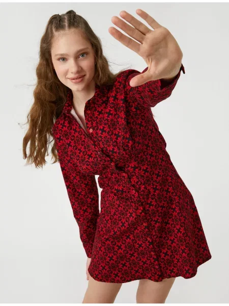 С яка рокля тип риза Koton на цветя черно