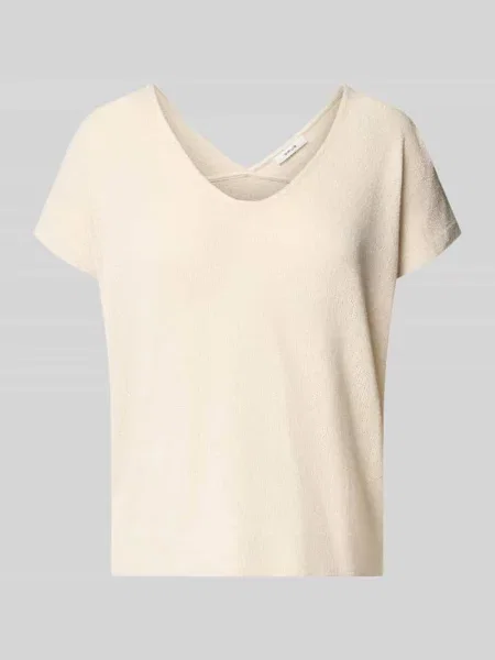 T-shirt z mieszanka z dekolt w serek model SIRUKUS' Opus beżowa