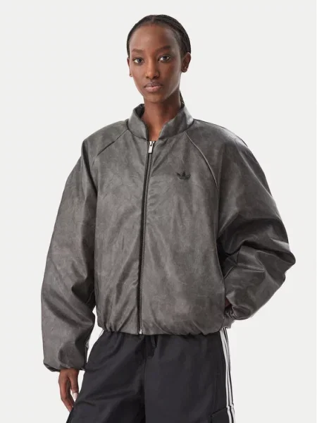 Adidas Jakna iz umetnega usnja Sst Cropped Temno siva