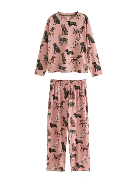 Next Pijama crem / verde închis / roz pal negru
