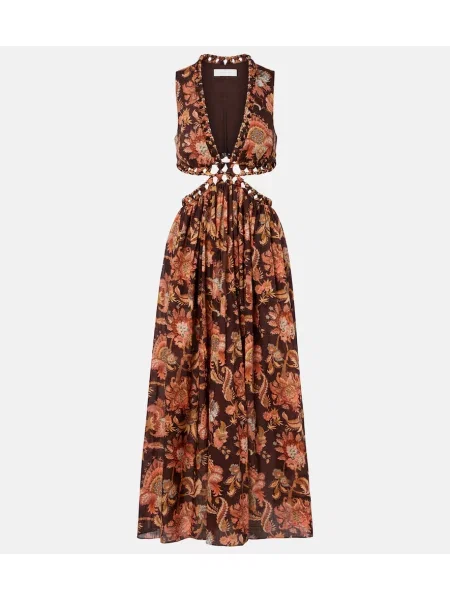 Rochie midi Zimmermann cu model floral maro