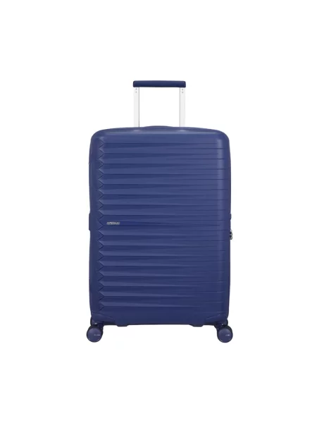 Lniana walizka American Tourister niebieska
