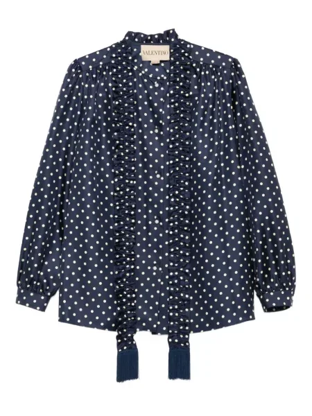 Cămașă Valentino Garavani cu buline cu volane albastru