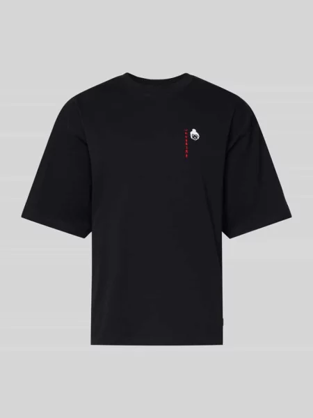 T-shirt z detalem z logo model ‘Beam’ Woodbird czarna