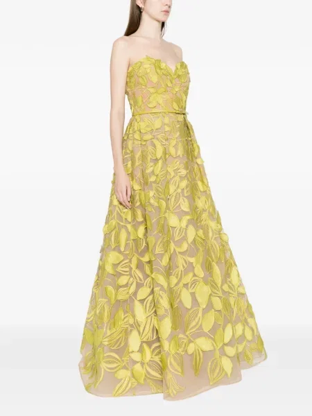 Φόρεμα Elie Saab με απλικέ στράπλες πράσινο