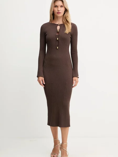 Haljina Marciano Guess AGATHE maxi uski kroj smeđa