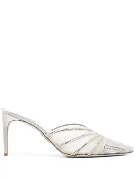 Papuci tip mules Rene Caovilla de cristal gri