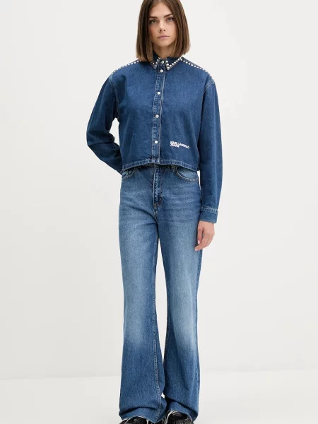 Классическая ошейниковый рубашка Karl Lagerfeld Jeans синяя