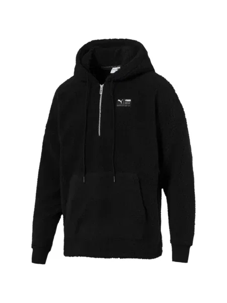 Hanorac cu glugă Puma din fleece cu autograf negru