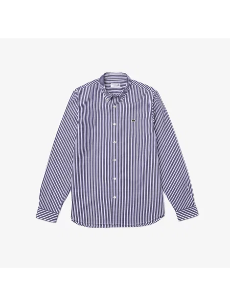 Lacoste Koszula Z Bawełny W Paski Regular Fit szara