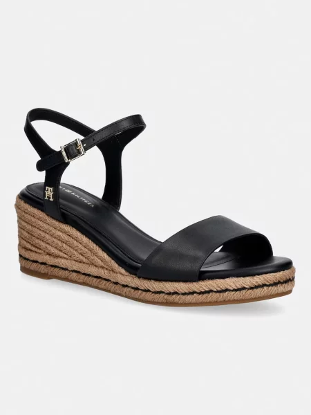 Sandale Tommy Hilfiger din piele cu pană maro