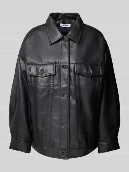 Kurtka koszulowa z imitacji skóry z z patką model ‘Breanna’ Edited czarna