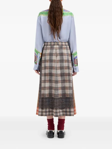 Fustă midi Pierre-louis Mascia în carouri până la genunchi portocaliu