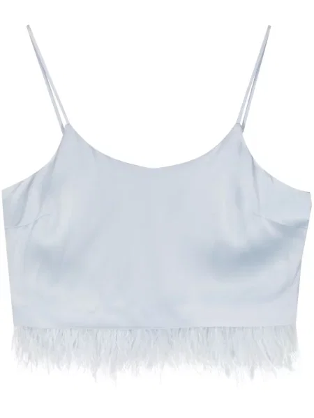 Top Twinset din satin cu pene albastru