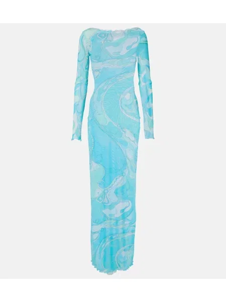 Przezroczysta maksi sukienka maxi Pucci garniturowa niebieska