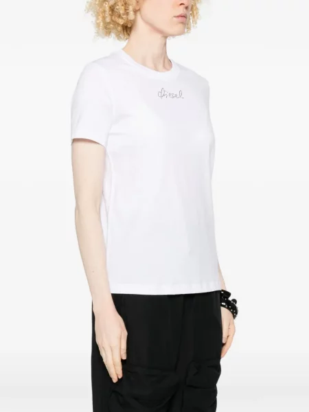 Tricou Diesel scurt cu autograf alb