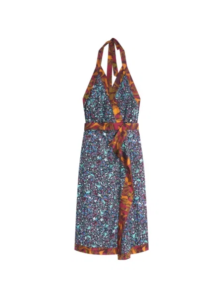 Rochie Dries Van Noten cu gât halter albastru