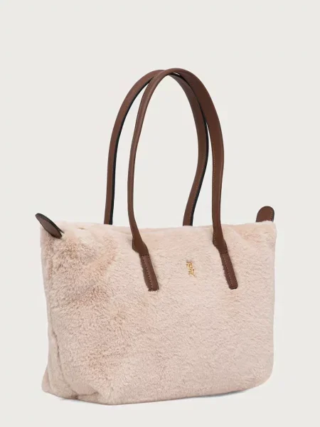 Kabelka Tommy Hilfiger Popette East West Tote Faux Fur Svetlo béžová