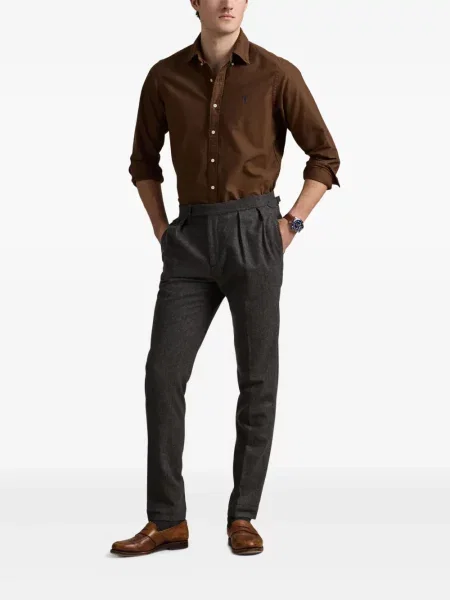 Satynowa koszula Polo Ralph Lauren w paski z nadrukiem brązowa